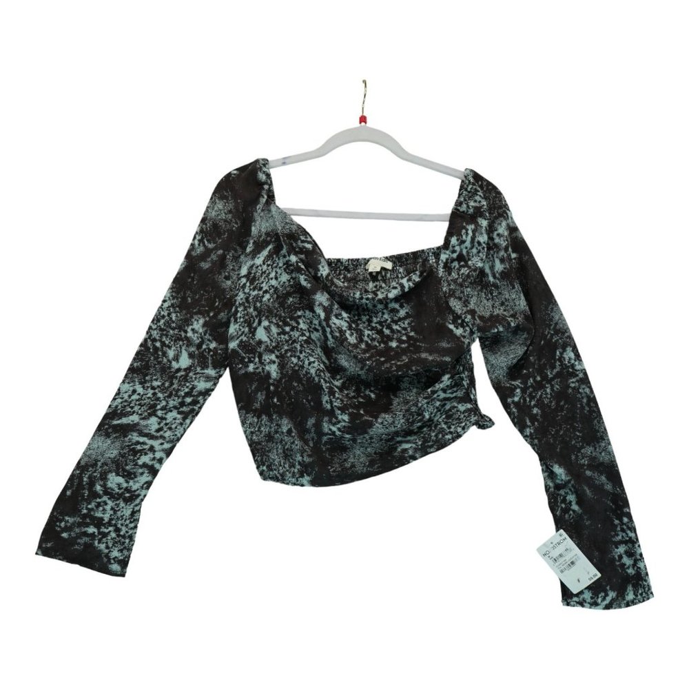 Open Edit Drape Front‎ Long Sleeve Top Teal-Brown Liquid stone Size M